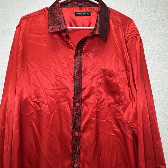 Barry Wang Red Paisley Long Sleeve Button Up Shirt Men's XLarge - Picture 3 of 9